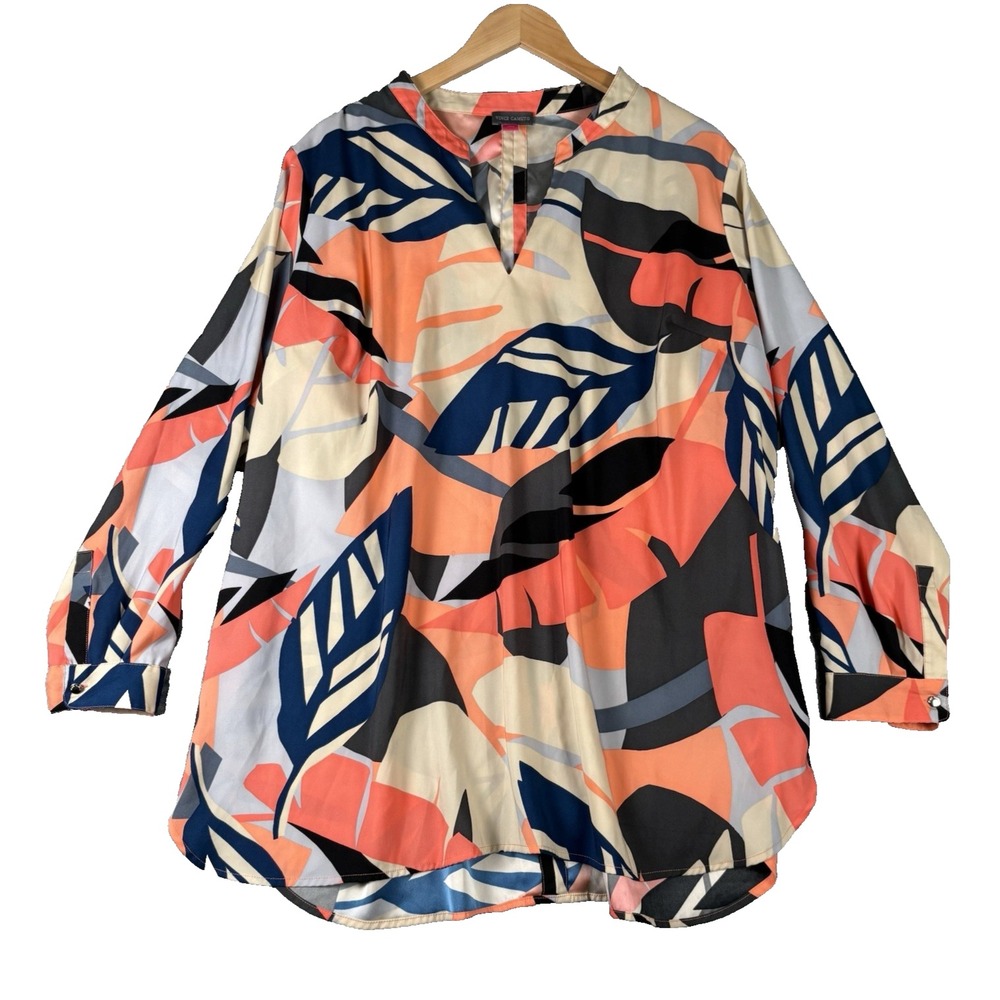 VINCE CAMUTO Tropical V-Neck Blouse Women's Size 2X  Long Sleeve‎ Top